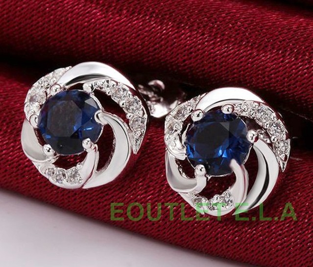 MID NIGHT BLUE CZ SWIRL SILVER STUD EARRINGS
